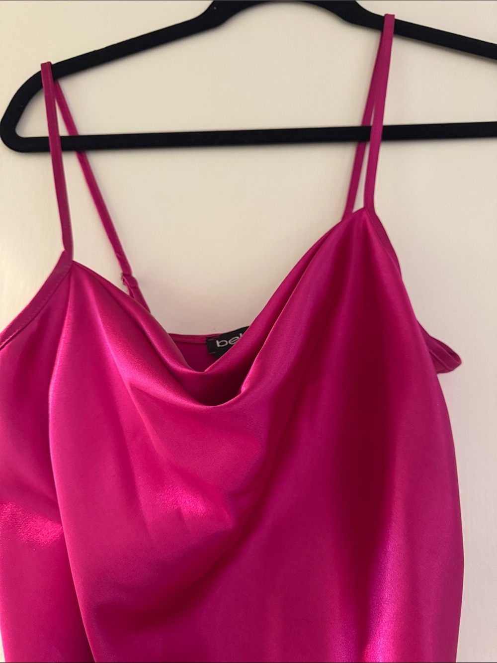 bebe Satin Cowl Neck Slip Midi Dress - Fuchsia - Picture 3 of 5